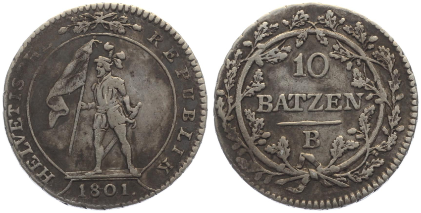 Helvetische Republik 10 Batzen 1801 B